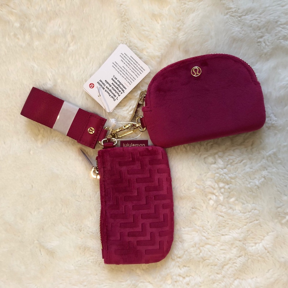 Lululemon Dual Pouch Wristlet L Monogram Velvet Berry Rumble Wristlet NWT